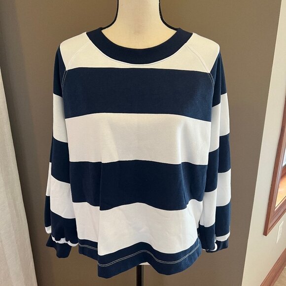 Old Navy Navy Blue and White Striped Sweatshirt - Picture 1 of 10